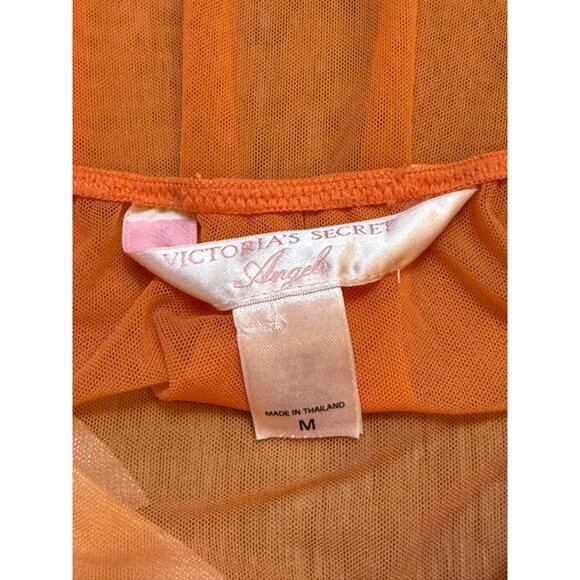 Y2K Victorias Secret Orange Sheer Babydoll Lingerie With White Trim & Bow Adjust - Picture 2 of 4